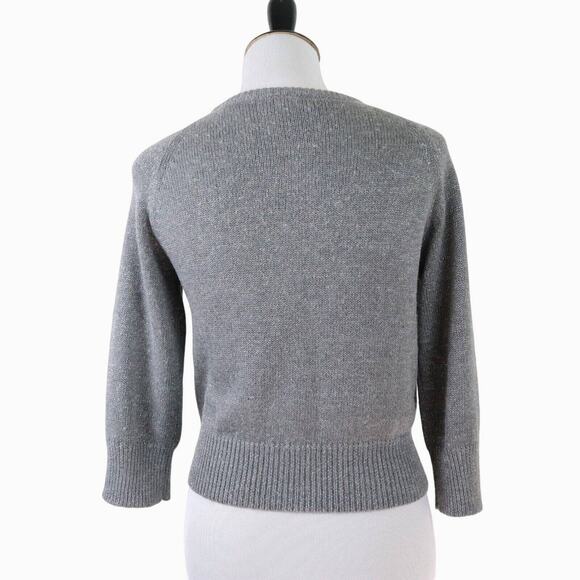 Sundance Size M Metallic Knit Crop Cardigan Sweater Button Gray - Picture 4 of 9